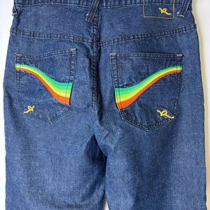 Rocawear Blue Relaxed Jeans with Classic with Embroidered Rainbows 36/32
